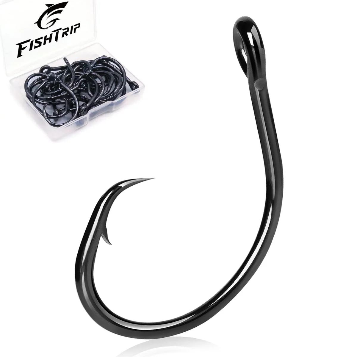 Box of 25 inline circle hooks, silver carbon steel finish