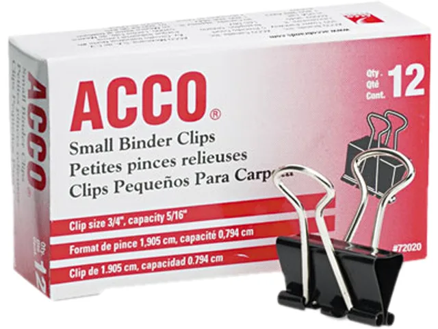 ACCO ACCO 72020 Small Binder Clips .8" .31" 12 Pack — product photo