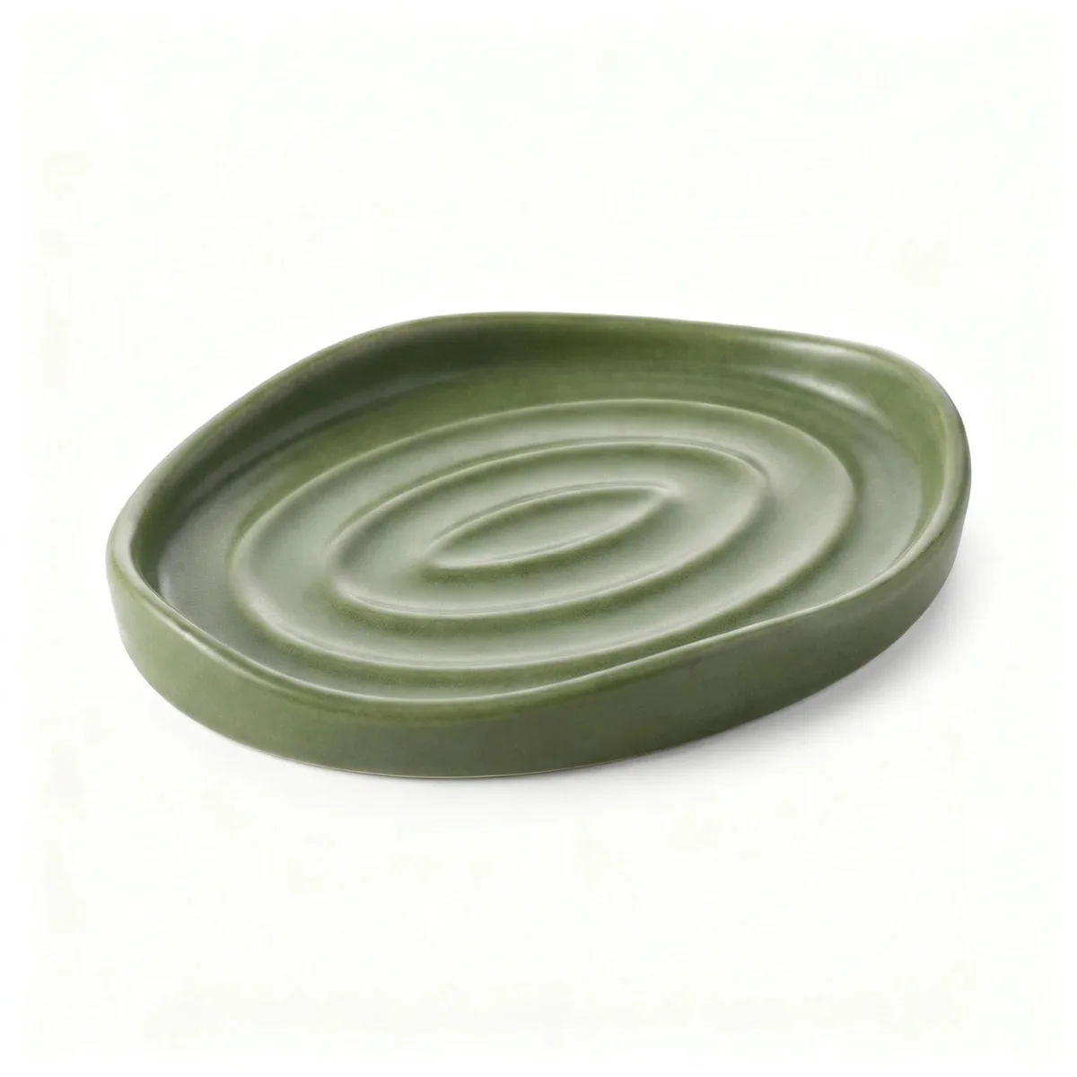 Soap Dish Swirl Grooves Green 5.5 x 4.7 x .9 in — product photo