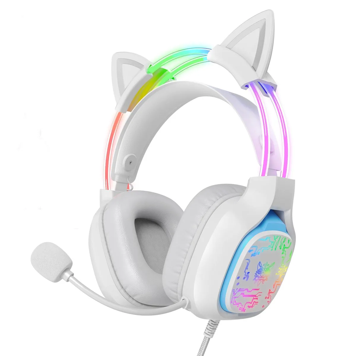  ONITOON X22 Gaming Headset with Detachable Cat Ears, RGB, 50mm Drivers, White — product photo