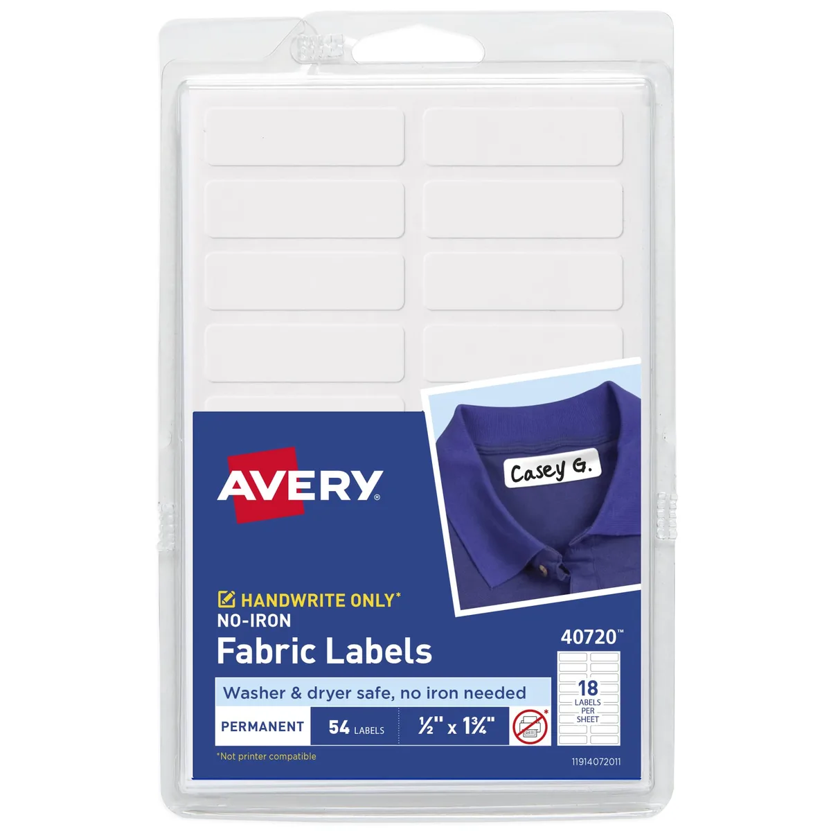  Avery 40720 No-Iron Fabric Labels 54 count — product photo