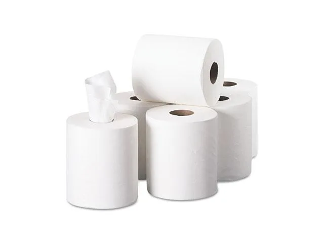 White perforated paper towel roll on a shelf