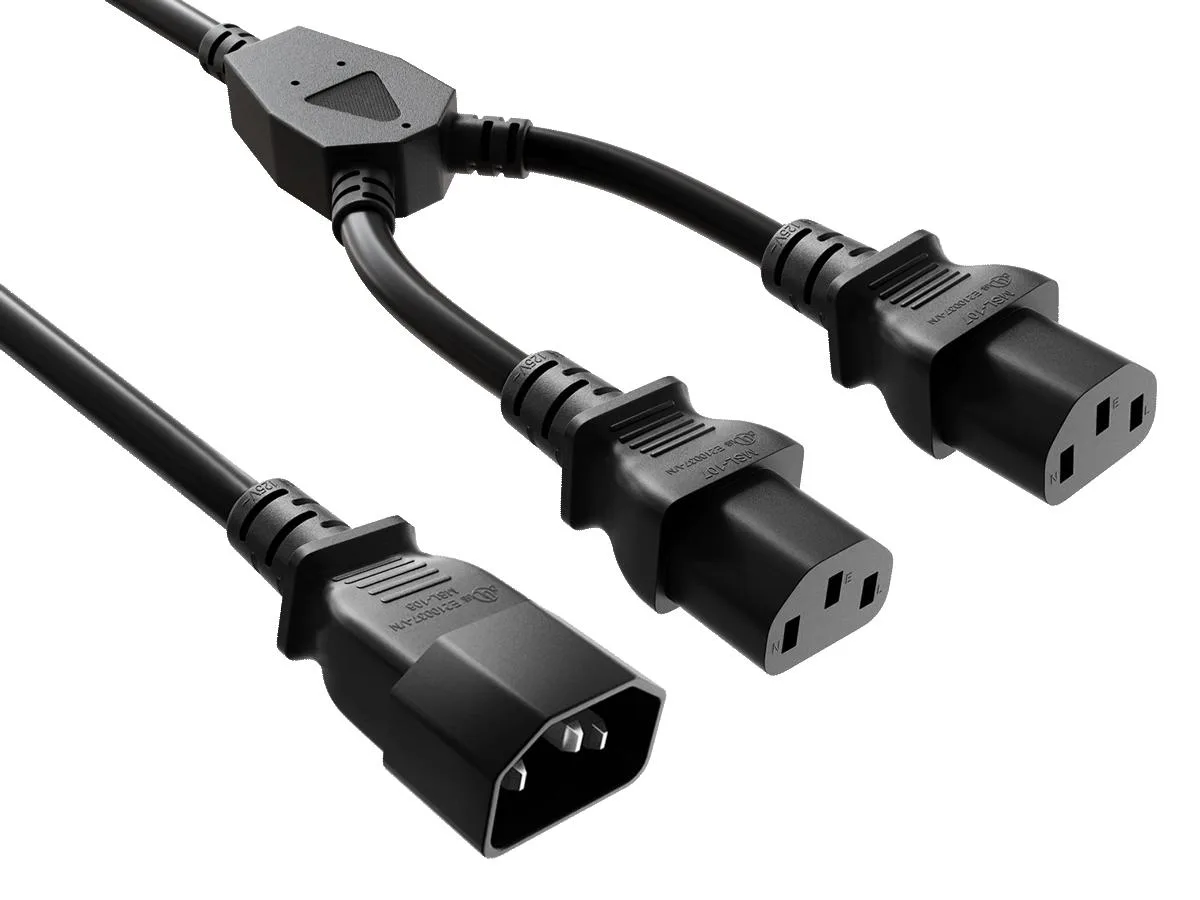 Cable Leader Cable Leader 14in C14 to 3x C13 Power Splitter Cord 16 AWG 13A/250V Black — product photo