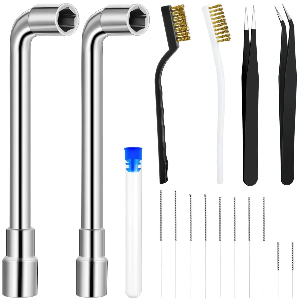 Compact box with stainless pins, copper brushes, tweezers and L-wrenches