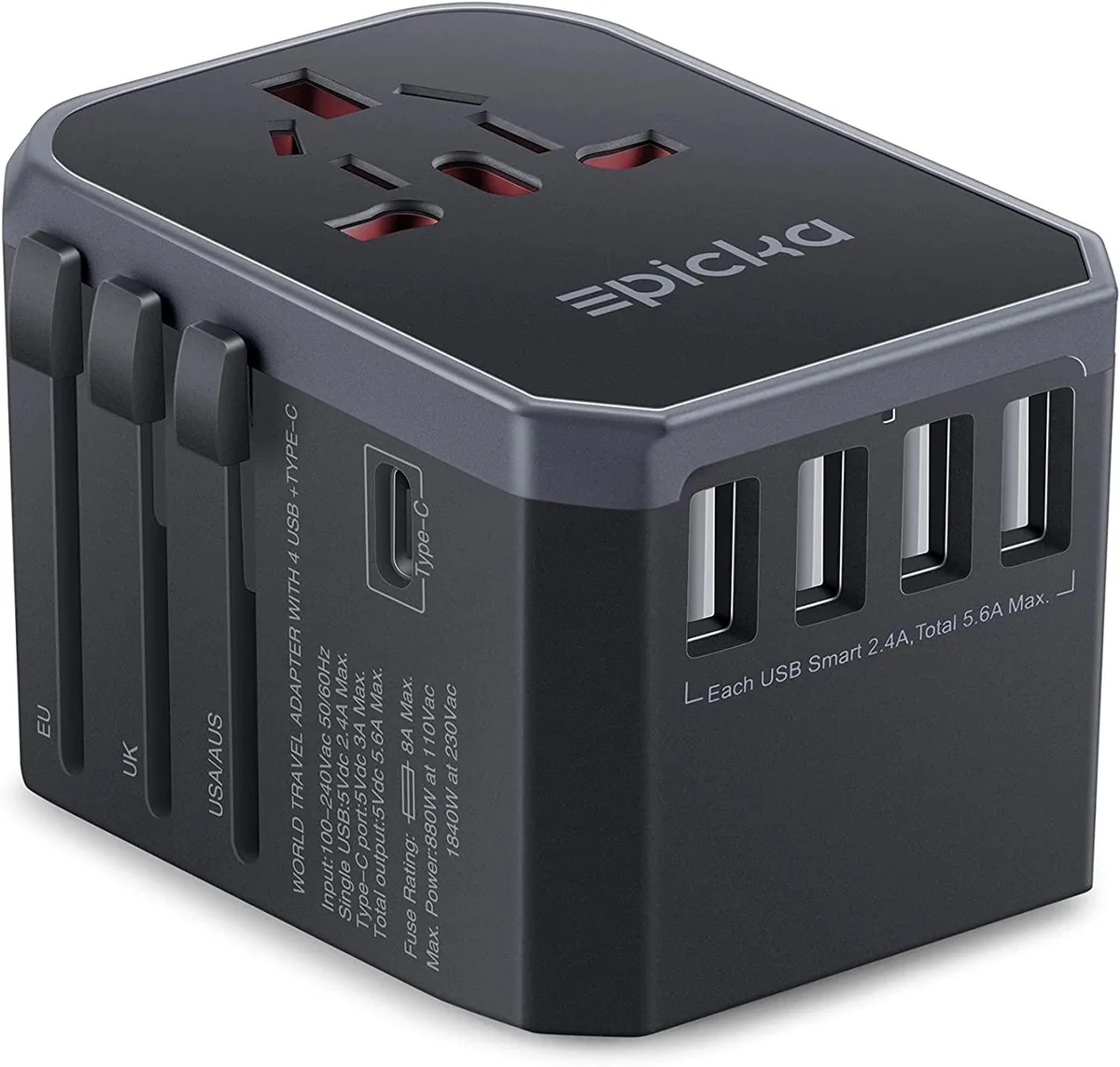 Corn Electronics Corn Electronics Universal Travel Adapter 5.6A USB-C 3.0A 880W 1840W — product photo
