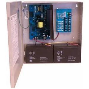 Wall-mounted metal enclosure with eight fuse-protected outputs
