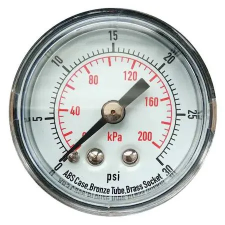 Value Brand Value Brand Commercial Pressure Gauge 0 to 30 psi 1 1/2 in Dial 1/8 in NPT Center Back — product photo