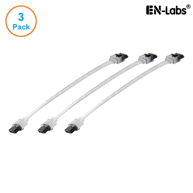 EN-Labs EN-Labs 3PKSATAIII6CL 3-pack SATA 3.0 cable 6 inch clear locking latch — product photo