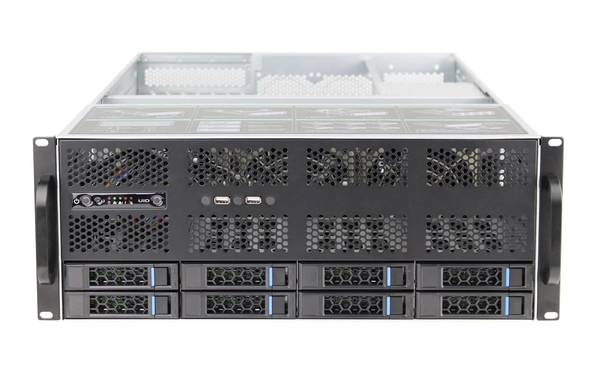 HOTCFWQ HOTCFWQ 8-Bay 4U Hot-Swap Server Chassis 6G SAS Backplane 2 GPU E-ATX — product photo
