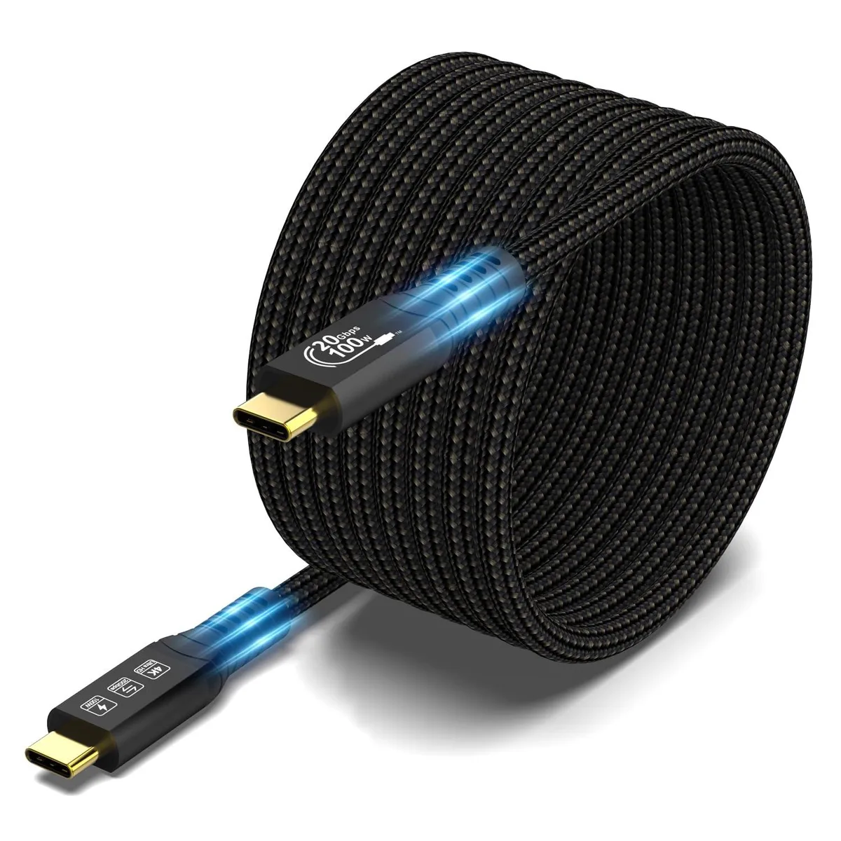 Black braided USB-C cable with aluminium connectors, 5 metres long
