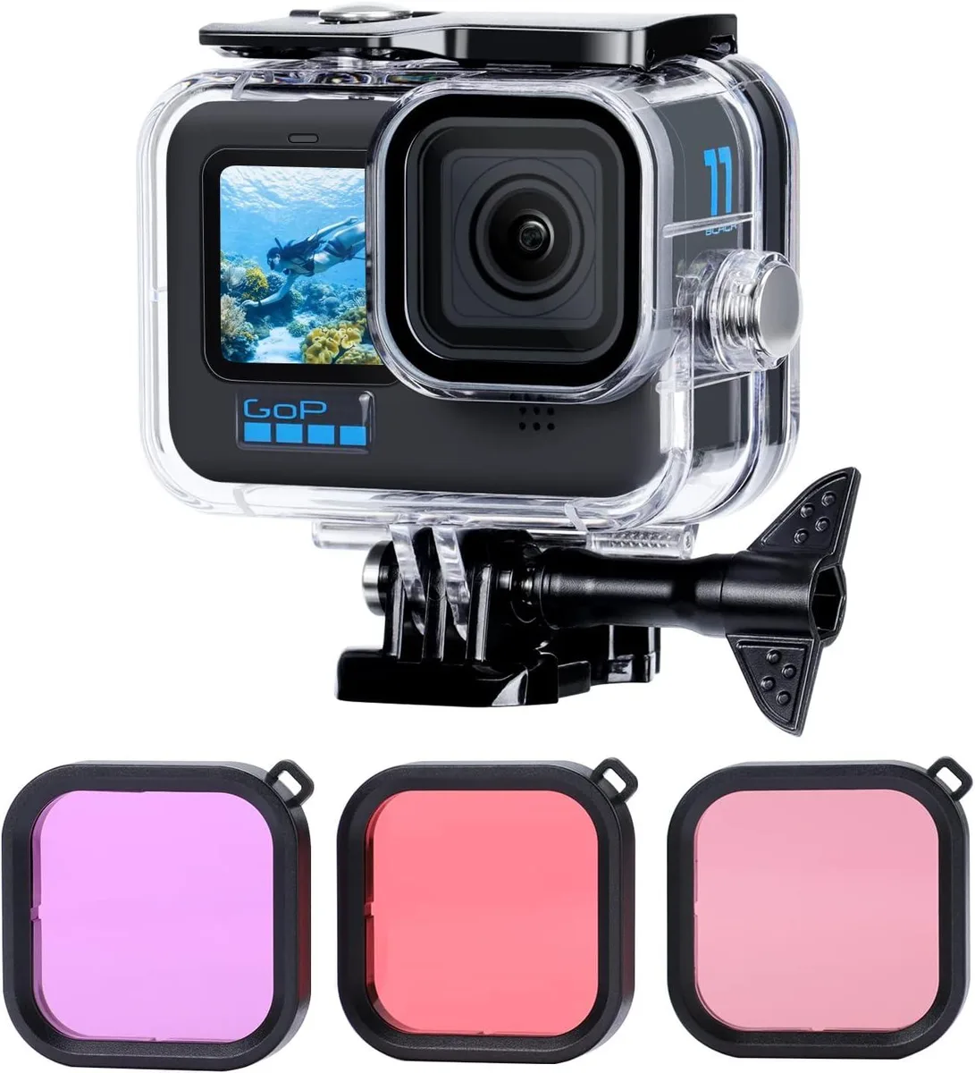 BONAEVER BONAEVER Waterproof Dive Case Housing for GoPro Hero 13/12/11/10/9 Black with 3 Filters — product photo