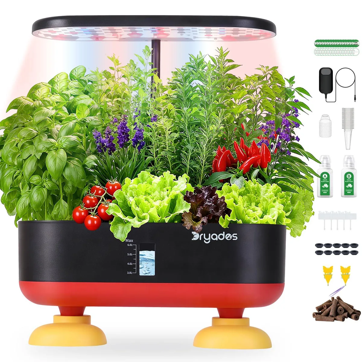  DRYADES 16 Pods Hydroponic Growing System Red-Black 24W LED 6L Auto-Watering — product photo