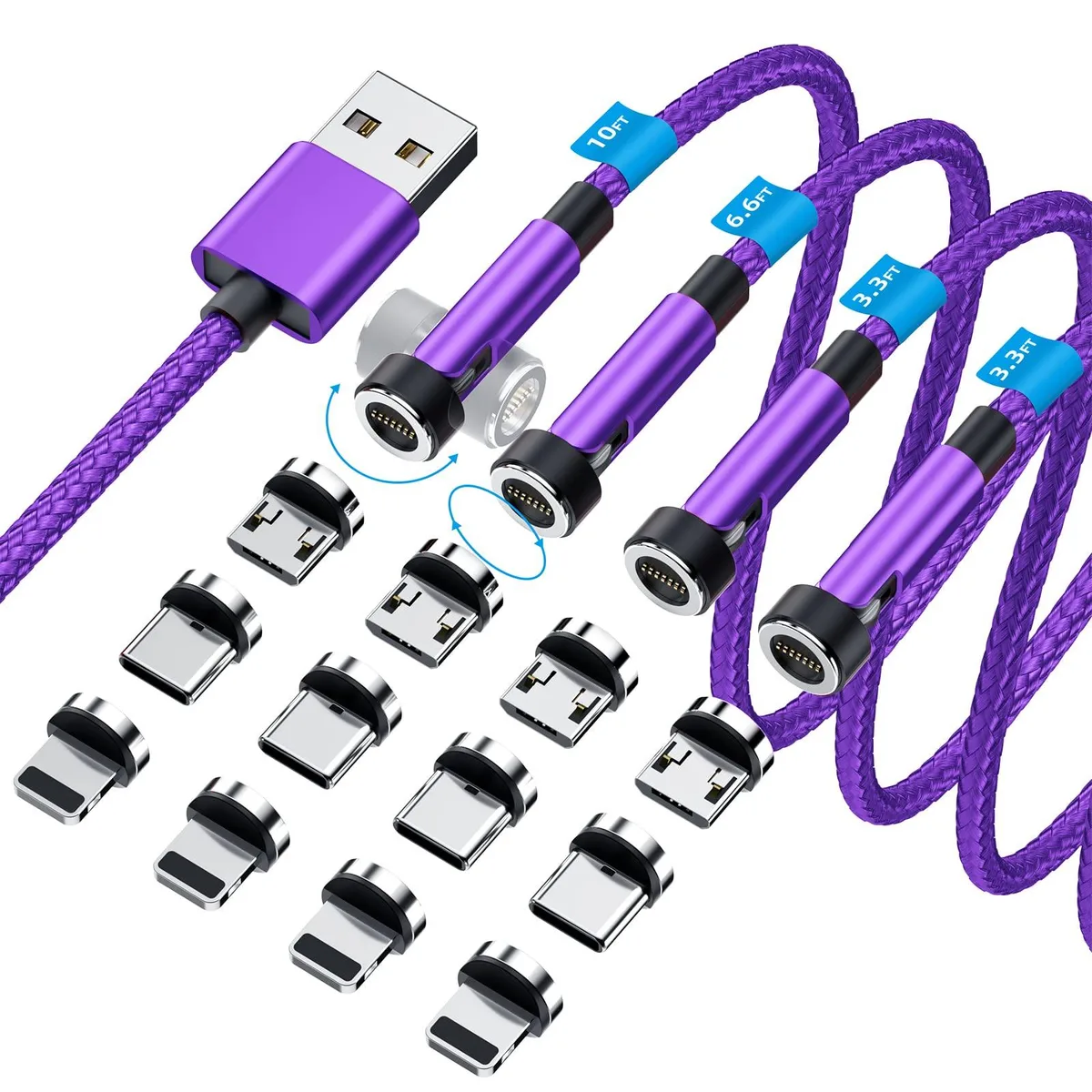  Ankndo 540° Rotation Magnetic Charging Cable 3A 10ft Purple — product photo