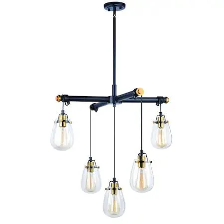 Vaxcel Kassidy five-light chandelier black and brass finish
