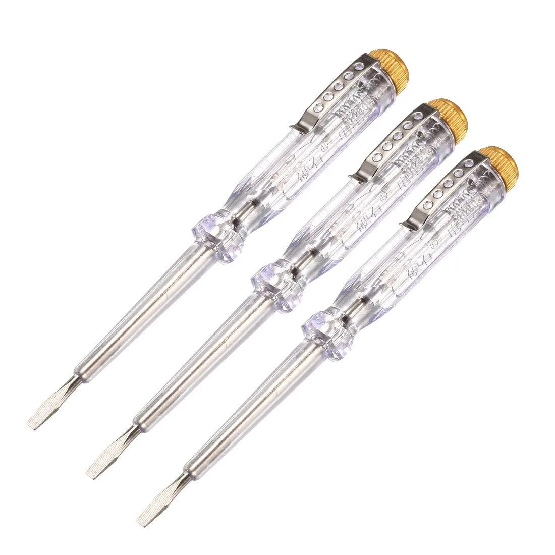  AC 100-500V 3mm Slotted Screwdriver Clip Circuit Test Clear Pack of 3 — product photo