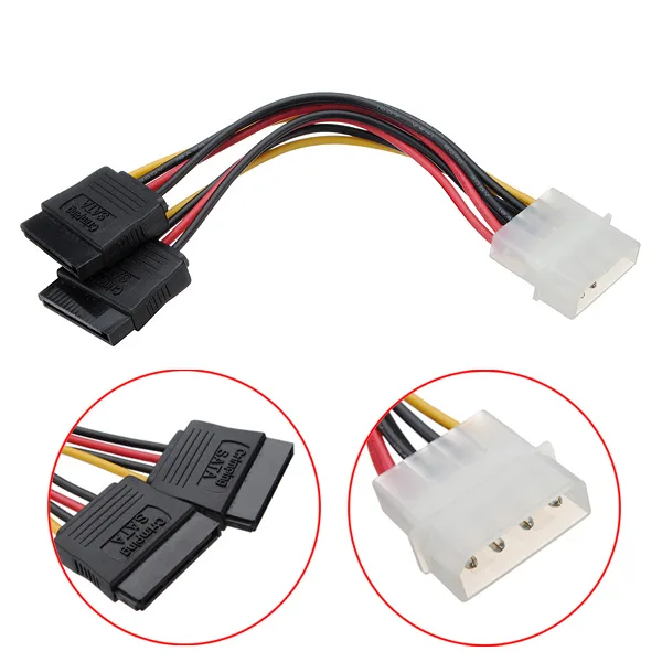 TeKit TeKit 4-Pin Molex to Dual SATA Power Y-Splitter Cable 15cm 2-Pack — product photo