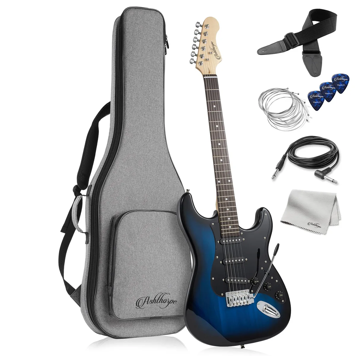 Ashthorpe Ashthorpe 39-Inch Electric Guitar Blue-Black S-S-S 22 Frets Kit — product photo
