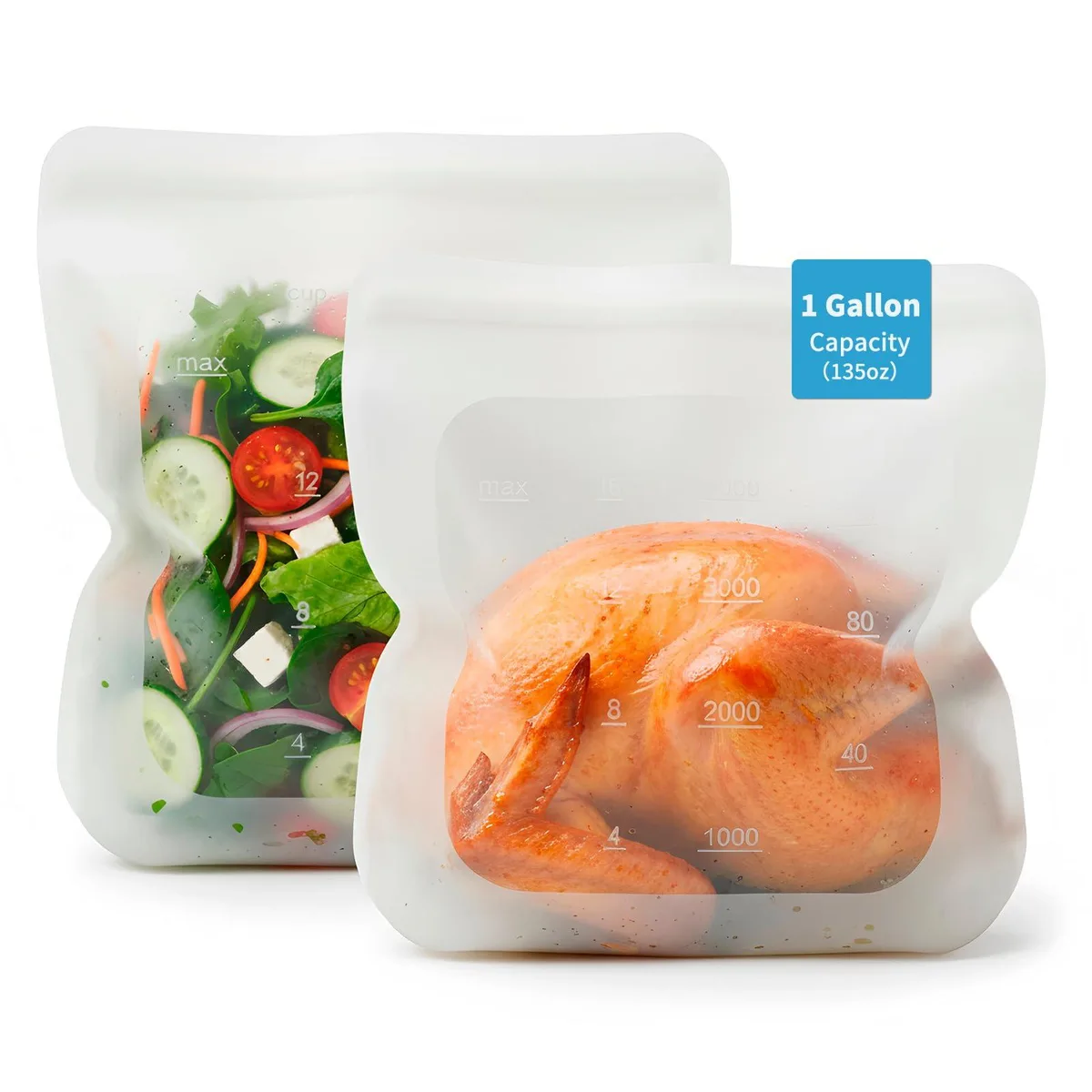 Two red translucent silicone gallon bags with zip-lock seals, 4000 ml each