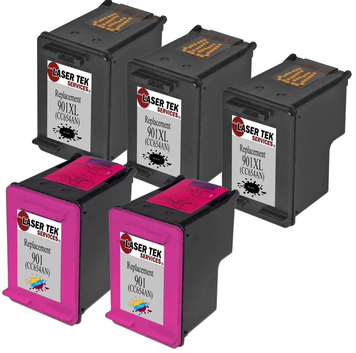 Laser Tek Services Laser Tek Services HP 901XL Compatible Ink Five Pack (3 Black CC654AN, 2 Tri-Color CC656AN) — product photo