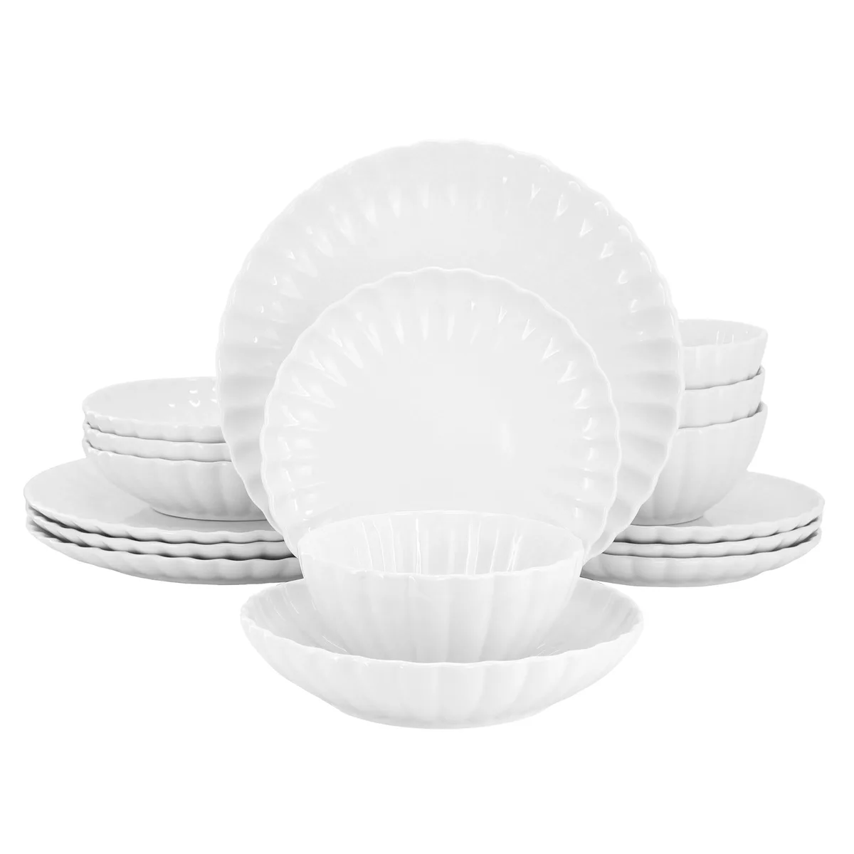 Elama Elama Jane 16 Piece Scalloped Porcelain Dinnerware Set White — product photo