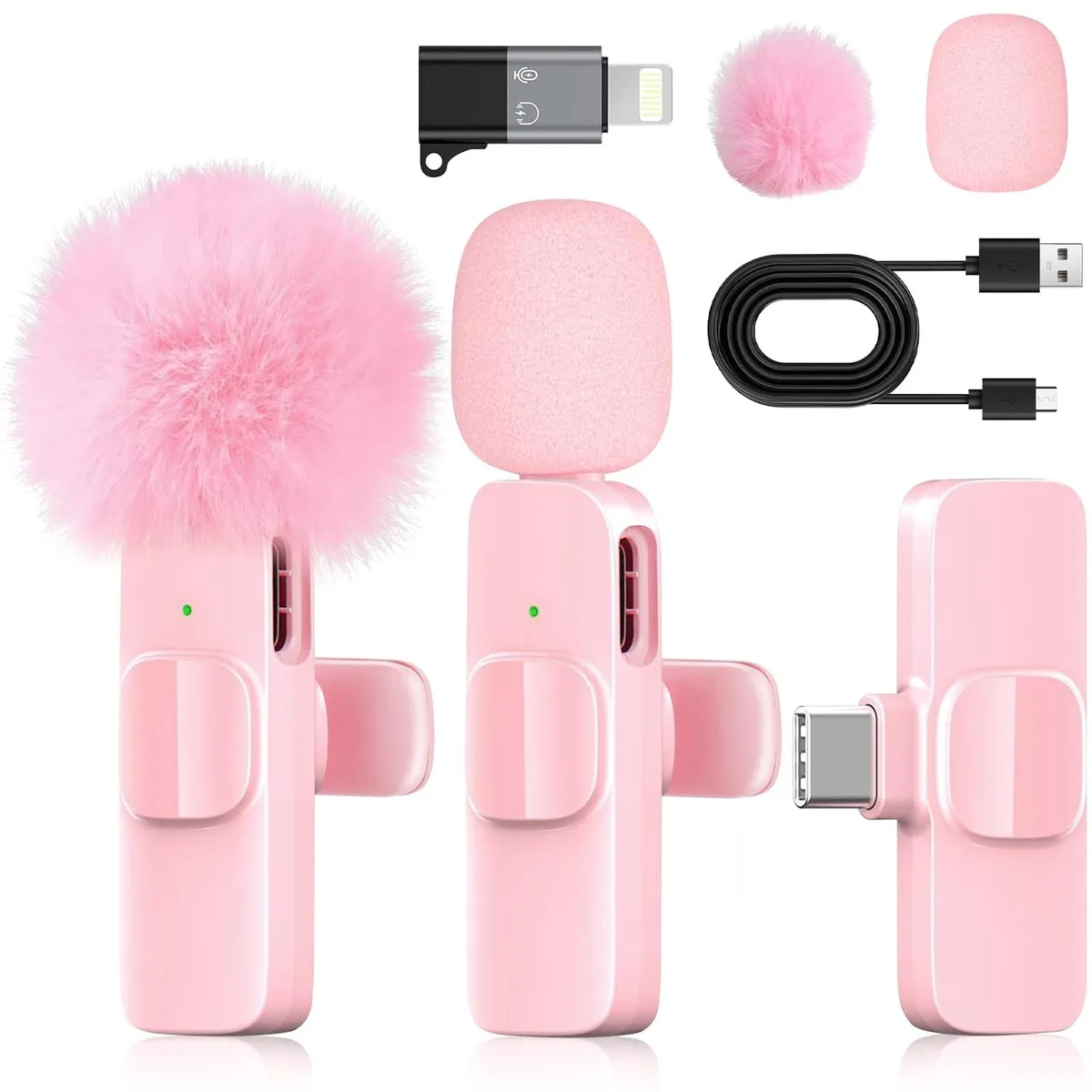 Pink wireless lavalier microphone with 360° clip