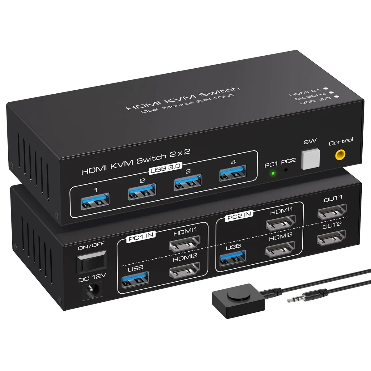  Club3D SW221-0 8K 60Hz HDMI KVM Switch 2×2 USB 3.0 3.6CM High — product photo