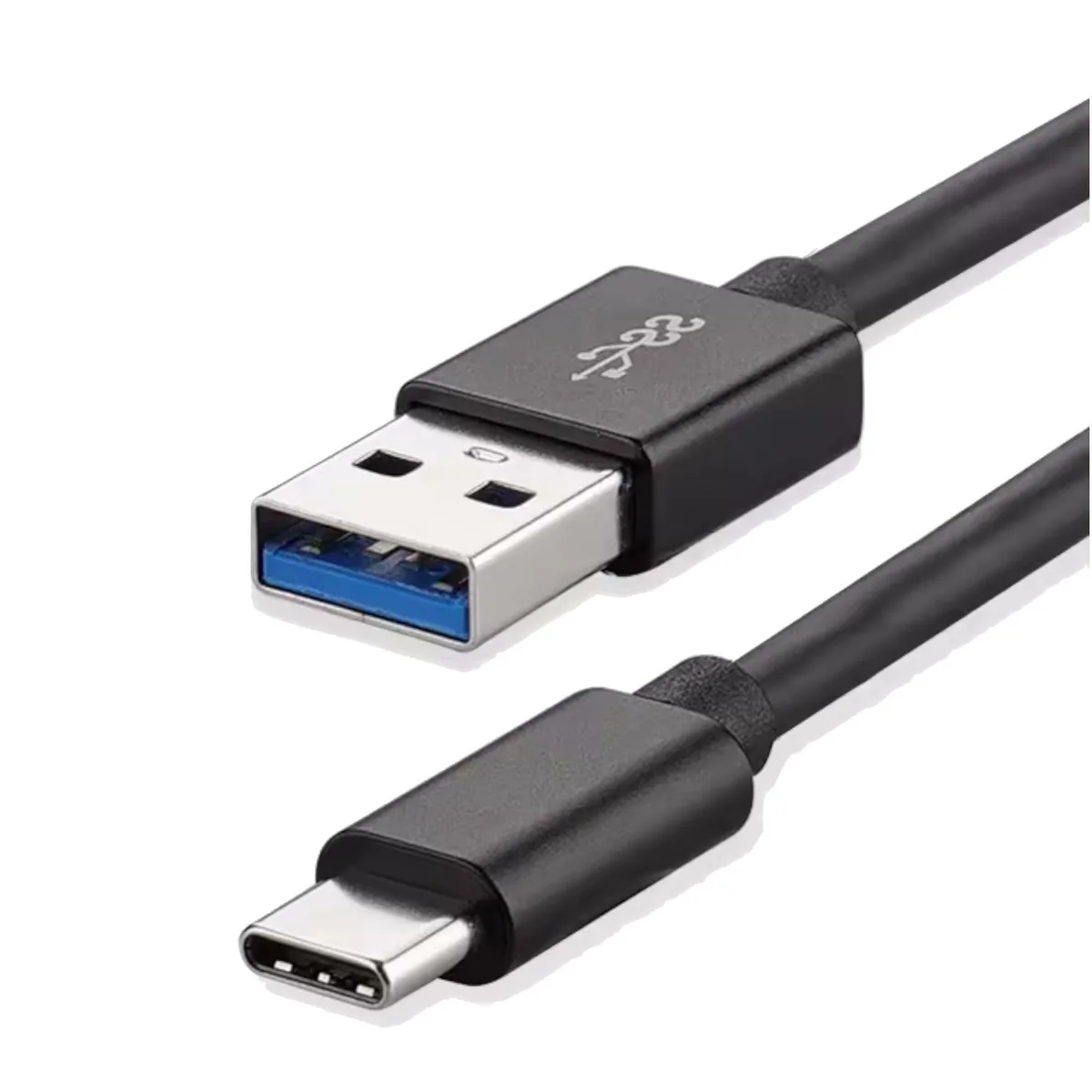 Short black USB-C to USB-A cable with male connectors on both ends