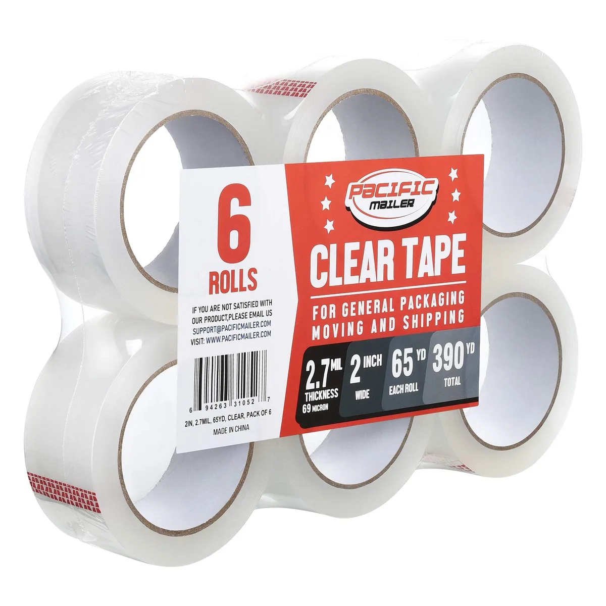  Pacific Mailer PMG2989-6 packing tape, 2.7 mil, 65 yd, 6 pack — product photo