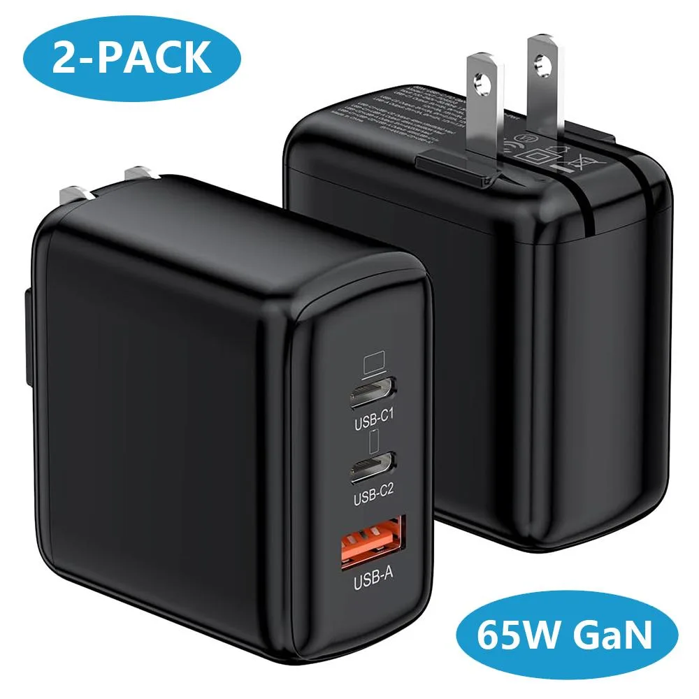 AUTYUE AUTYUE 65W 3-Port GaN USB-C Charger 2-Pack Black — product photo