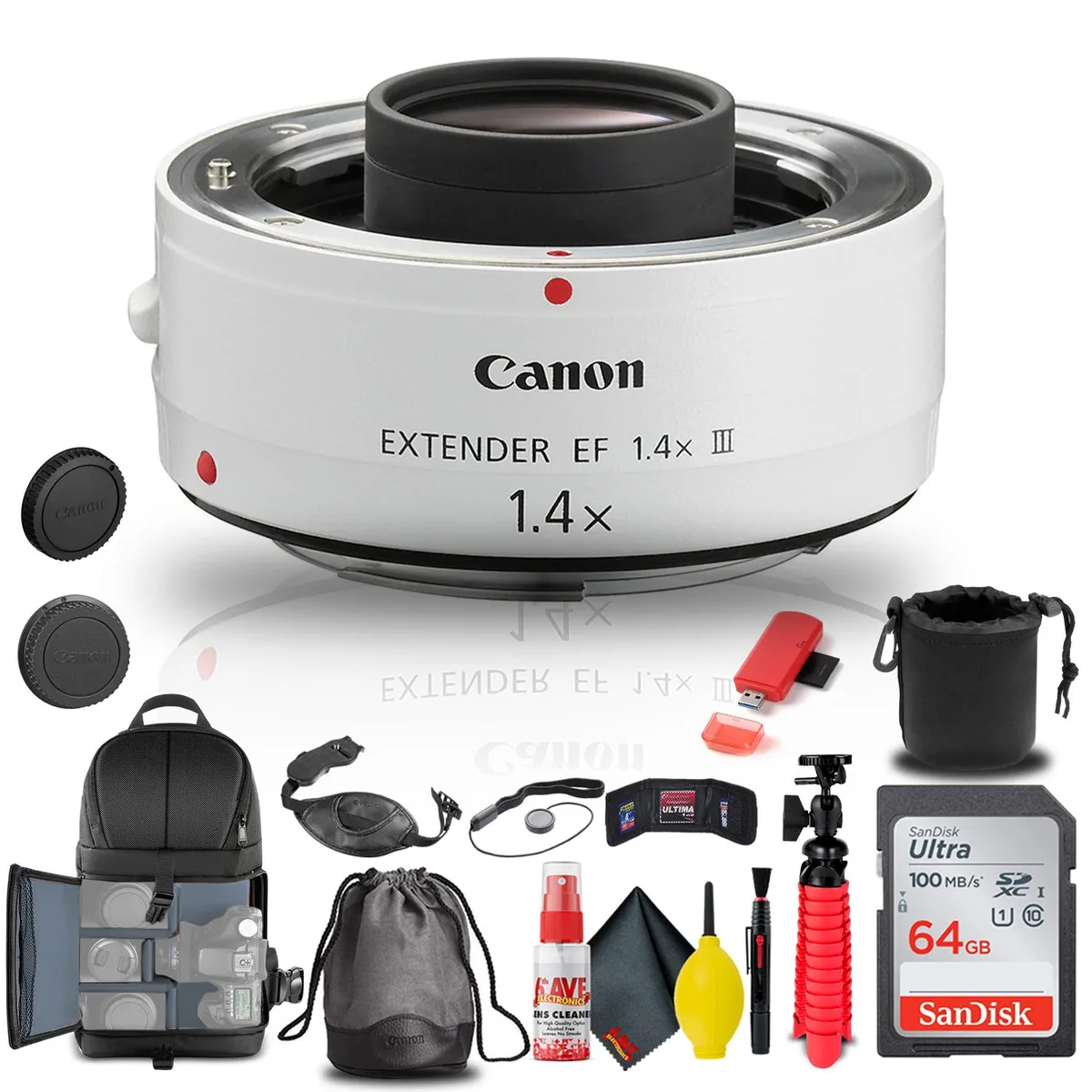 Canon Canon Extender EF 1.4X III (4409B002) bundle with backpack, 64GB card, accessories — product photo