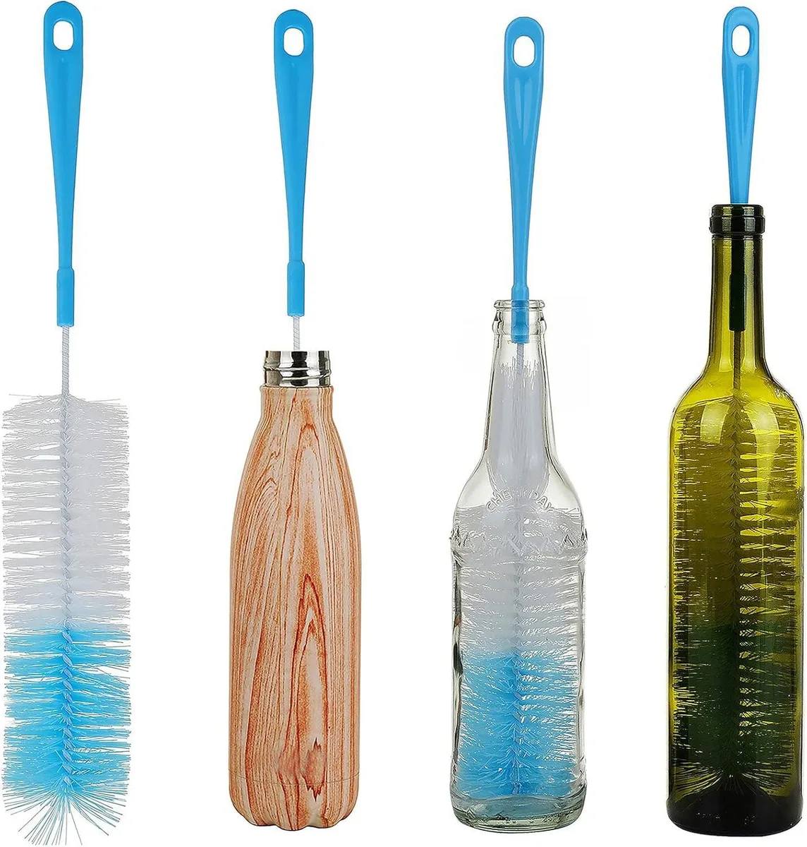 Green 17 inch bottle brush with wide bristle head and loop handle