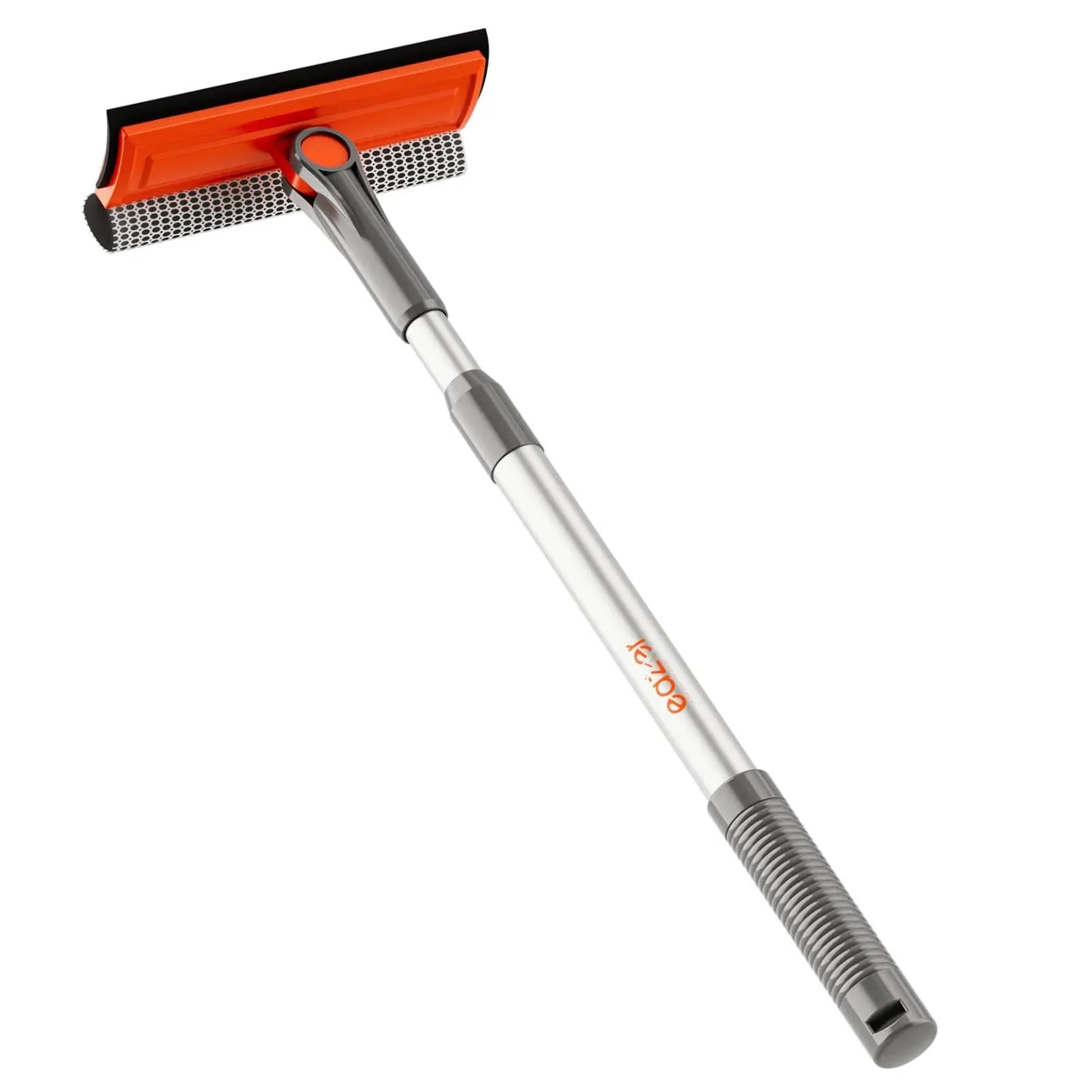 Orange 2-in-1 rotatable window squeegee with 20 to 30 inch aluminum extension pole, rubber blade and sponge head