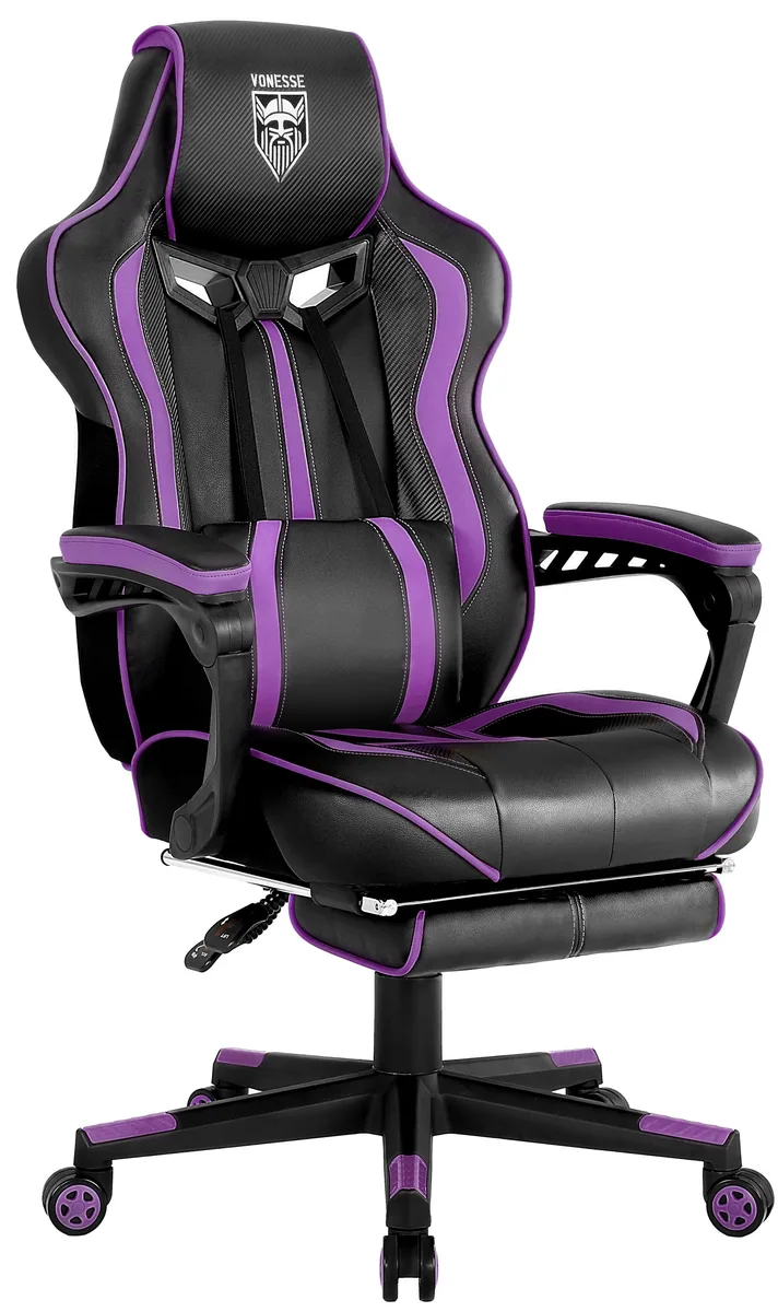 Vonesse Vonesse Purple Gaming Chair with Footrest Massage 90-160° Recline — product photo