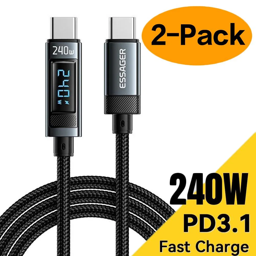LUOM LUOM Essager HC240W 240W USB-C Cable LED Display 2-Pack 6.6FT — product photo