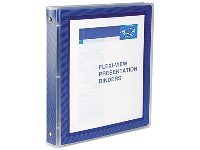 Navy blue 1-inch round-ring binder with clear view pockets