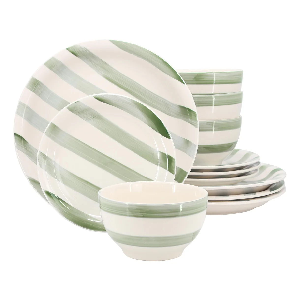 Gibson Home Gibson Home Kenwood Shores 12 Piece Dinnerware Set Green Stripe — product photo