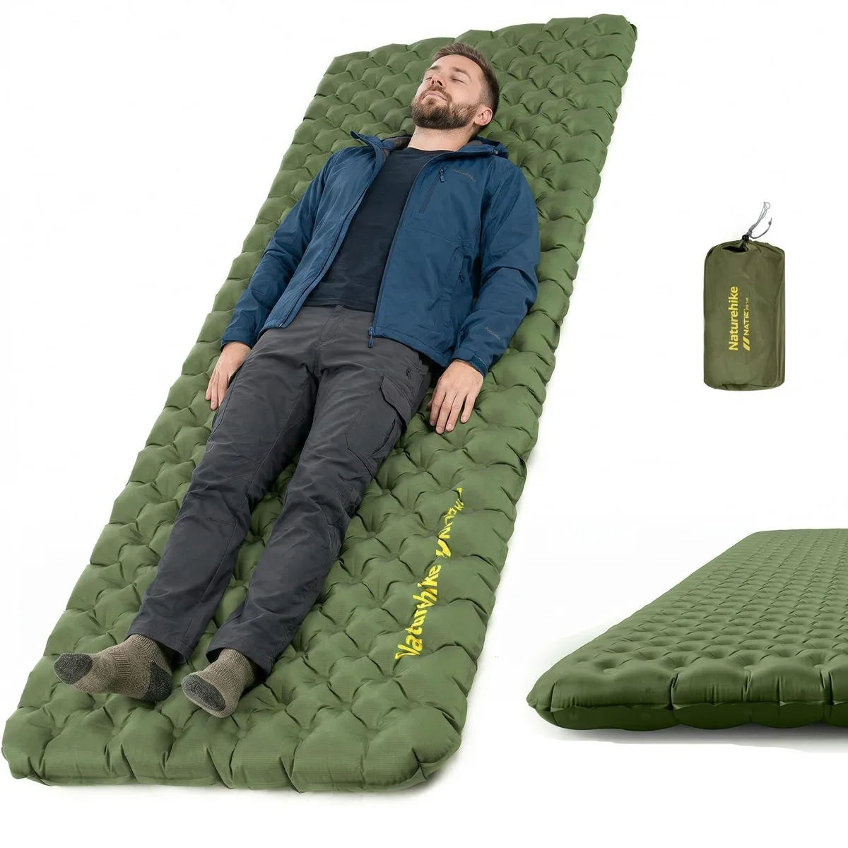 Lightweight insulated inflatable sleeping pad with pump sack