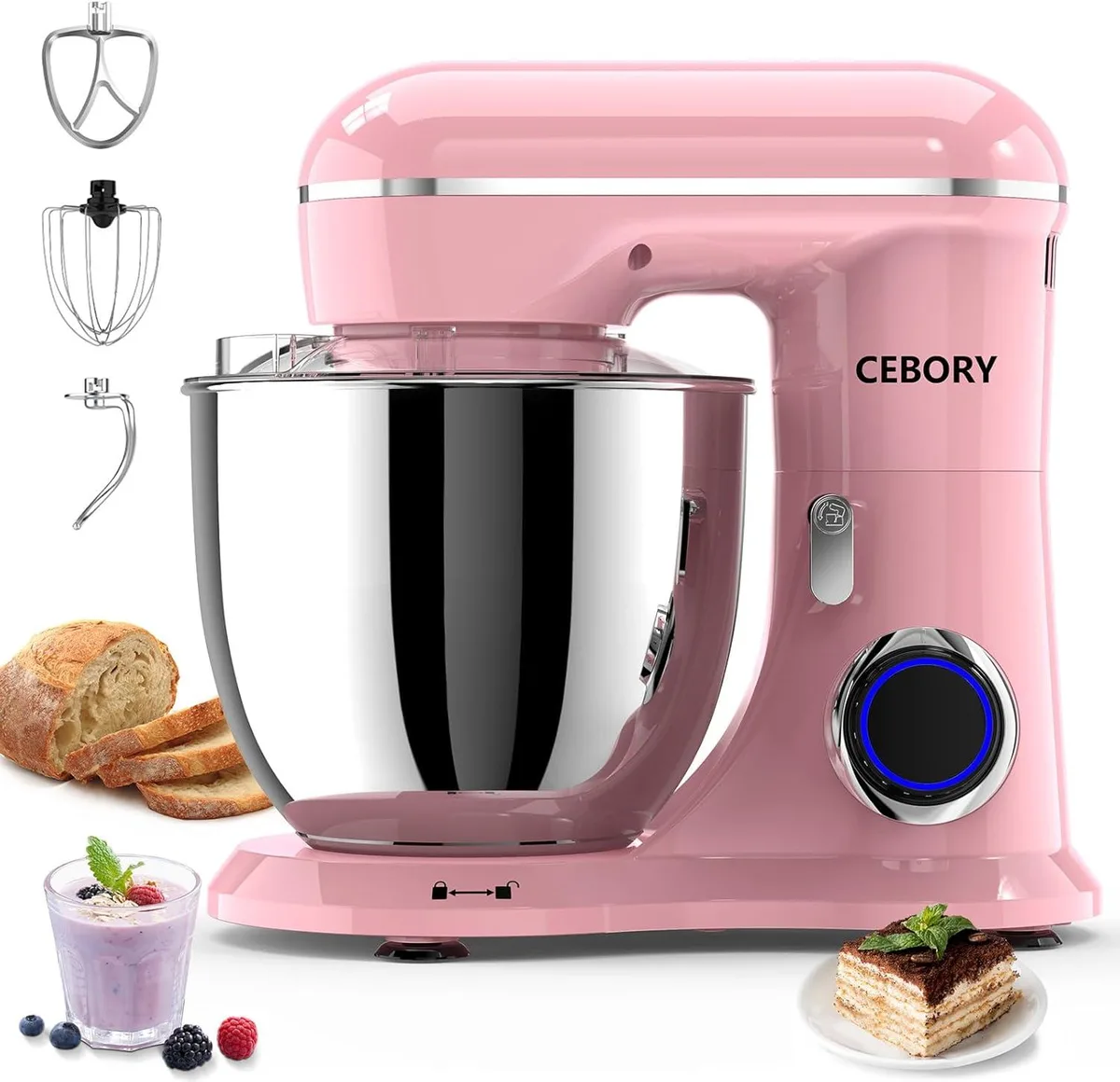 BFKK BFKK 3-in-1 Electric Stand Mixer 6.5QT 660W 10-Speed Pink — product photo