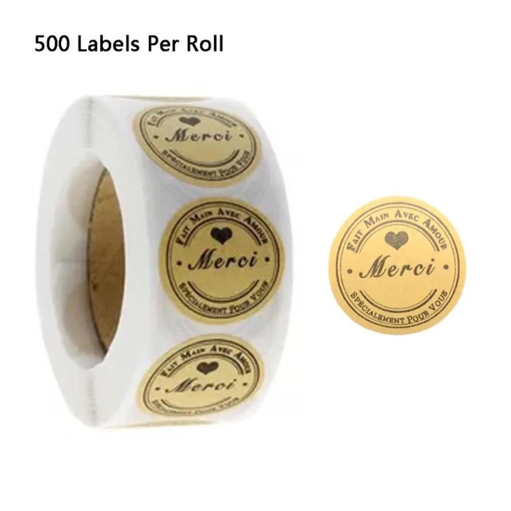 Ruth's sister Ruth's sister 500pcs Kraft Merci Stickers 2.5cm internal power cable — product photo