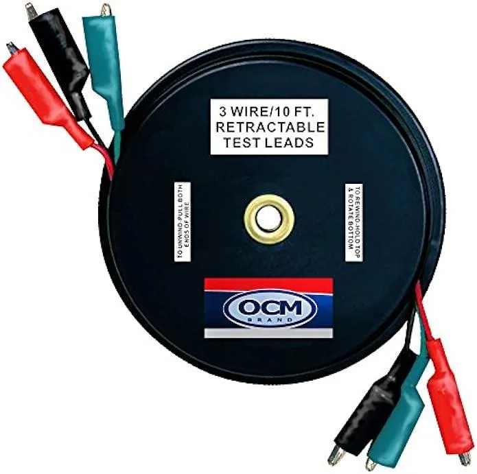 Three colour-coded retractable test leads in an impact-resistant case