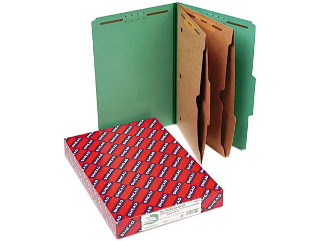 Smead Smead 19083 Pressboard File Folders, Legal, Six-Section, Green, 10/Box — product photo