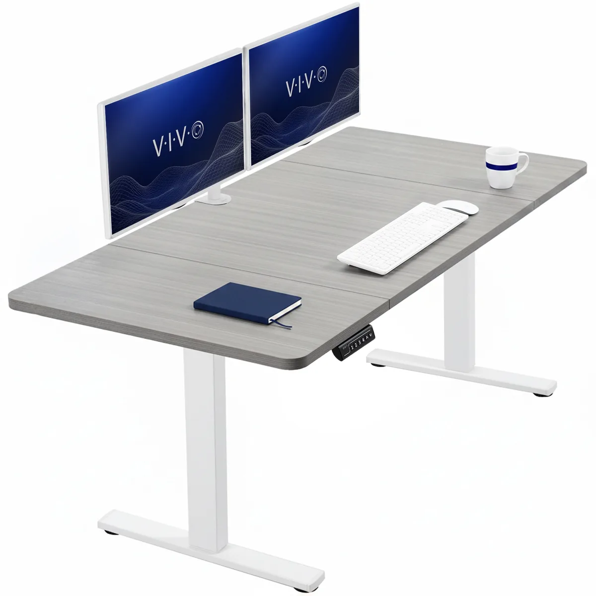 VIVO VIVO Electric Standing Desk 60 x 30 Dark Gray Top White Frame — product photo