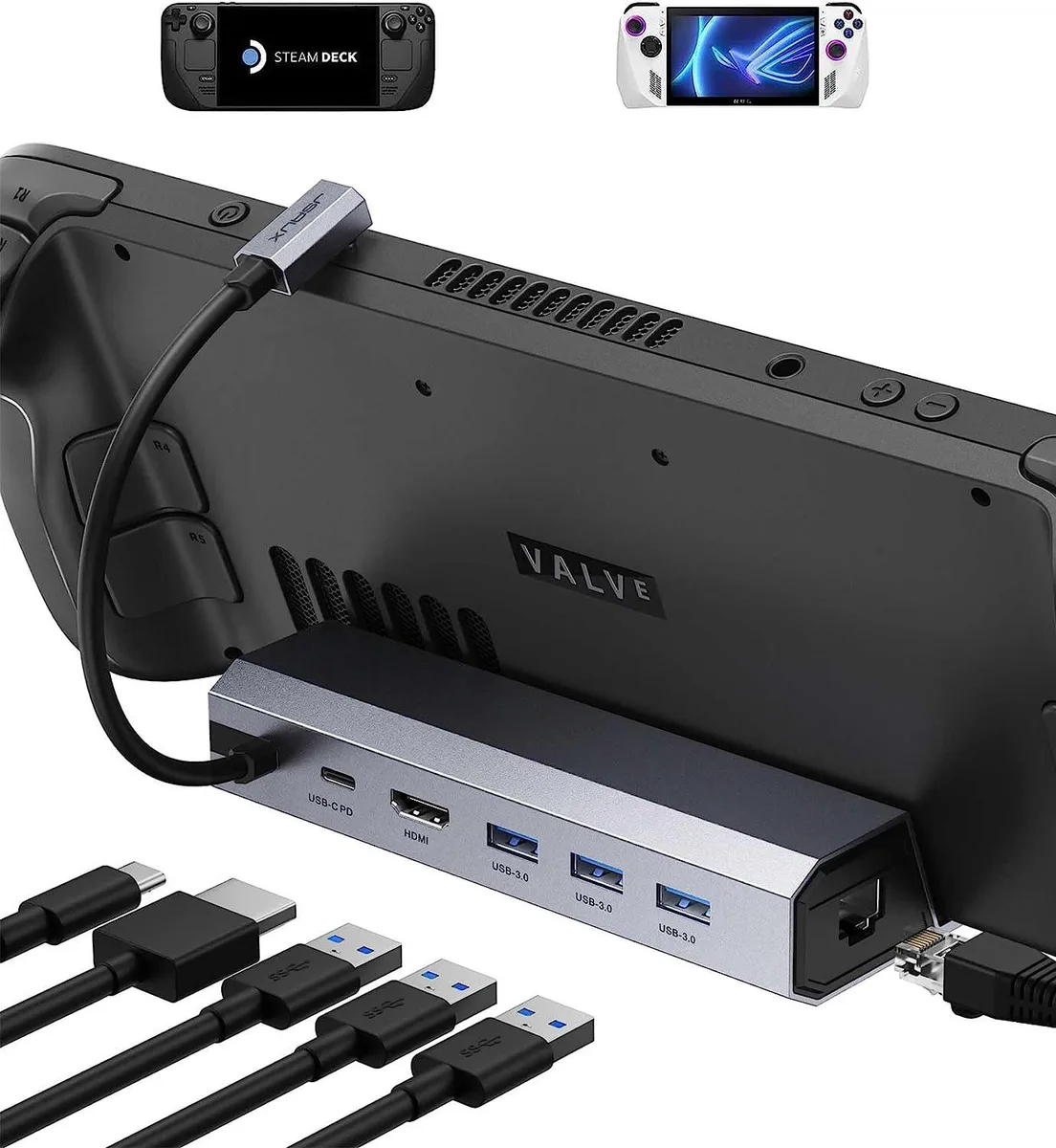 BFKK BFKK 6-in-1 Steam Deck Dock HDMI 2.0 4K@60Hz Gigabit Ethernet 3 USB-A 3.0 100W PD — product photo