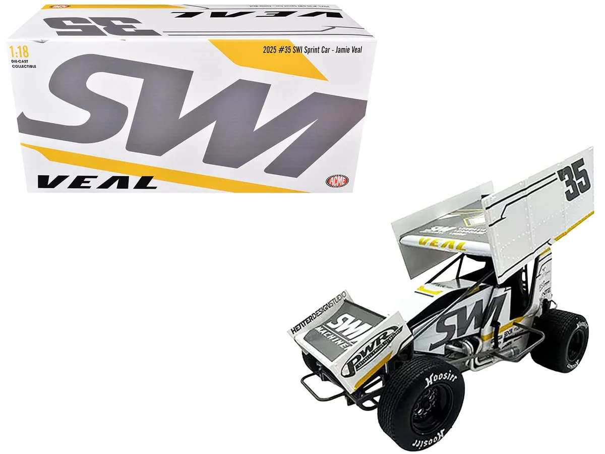 ACME ACME Winged Sprint Car #35 Jamie Veal SWI Earthworks White 2025 1/18 Diecast — product photo