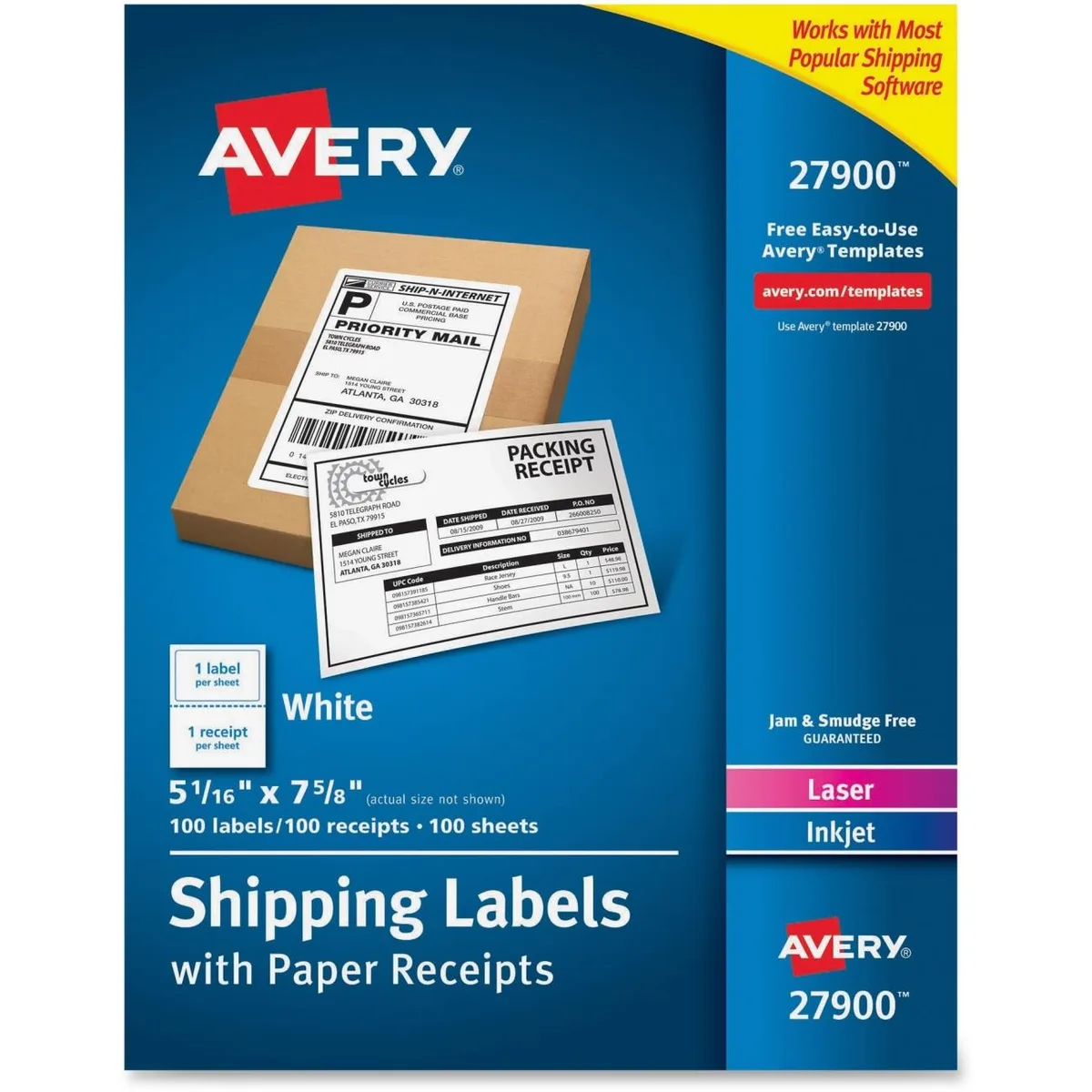 Avery Avery 27900 Shipping Label Paper White 100 Box 5.06x7.62 — product photo