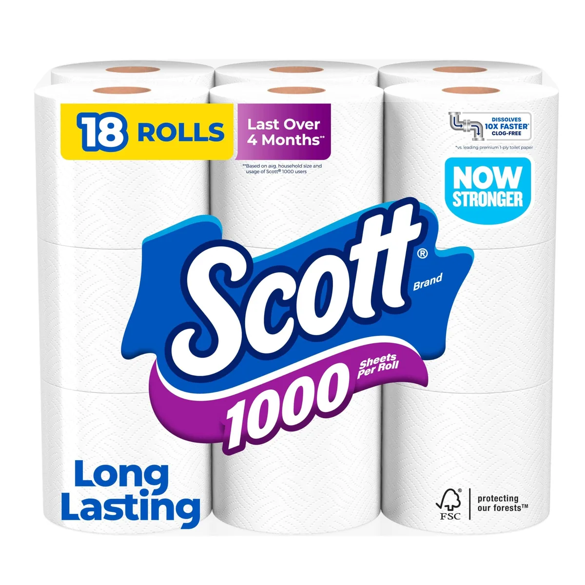 White rectangular bulk pack of 18 toilet paper rolls