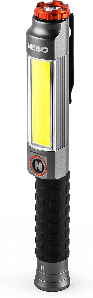 Compact magnetic COB work light with steel pocket clip and water-resistant finish
