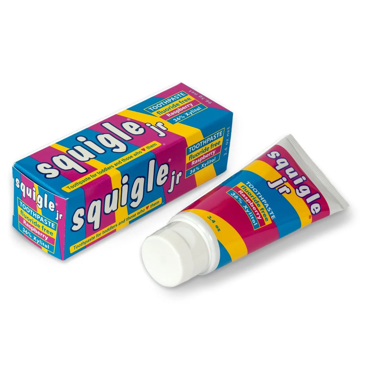 White squeeze tube 96.5g raspberry fluoride-free toothpaste