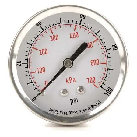 Value Brand Value Brand Commercial Pressure Gauge 4FMW5 0 to 100 psi 2 1/2 in Dial 1/4 in NPT Center Back — product photo