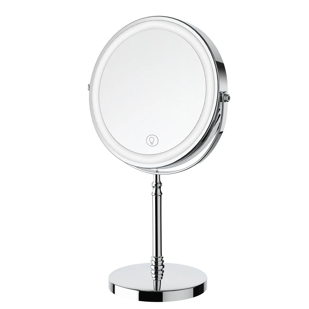 DEIOVWXS MM-M 15" x 8" Chrome Round Mirror 1X/10X 3 Lights 3000 mAh — product photo